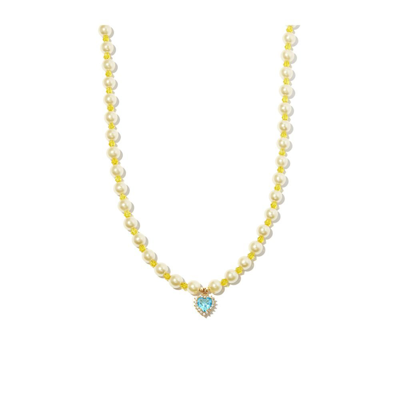 A Sinner In Pearls 18kt Yellow Gold Blue Heart Pendant Pearl Necklace