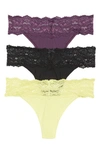 Skarlett Blue 3-pack Goddess Lace Thongs In Black/ Yellow/ Purple