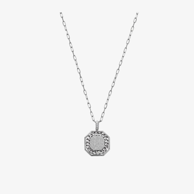 Shay 18k White Gold Octagon Diamond Pendant Necklace In Silver