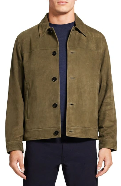 Theory Men's Amos Lamb Leather Jacket In Olive Branch