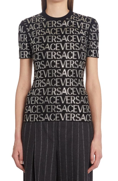 Versace Crystal Logo T-shirt, Female, Black, 42