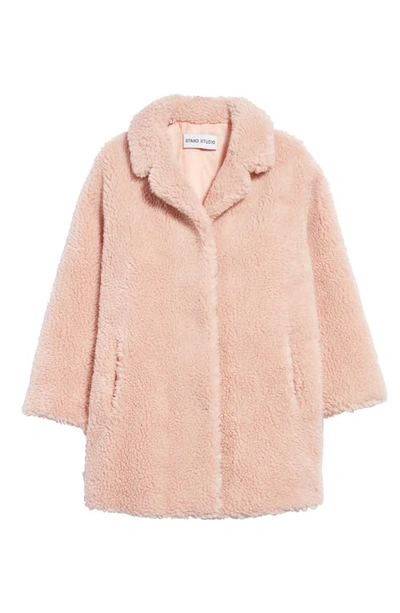 Stand Studio Kids Camille Cocoon Faux Shearling Coat In Pink