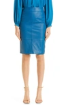 Hugo Boss Regular-fit Pencil Skirt In Leather In Light Blue