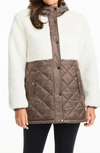 Sanctuary Mixed Media Faux Shearling Quilted Coat In Mushroom