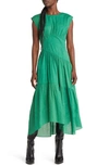 Frame Gathered Seam Midi Dress In Court Green