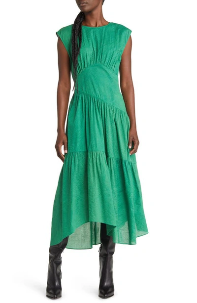 Frame Gathered Seam Midi Dress In Court Green
