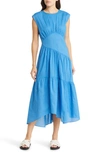 Frame Gathered Seam Midi Dress In Provence Blue