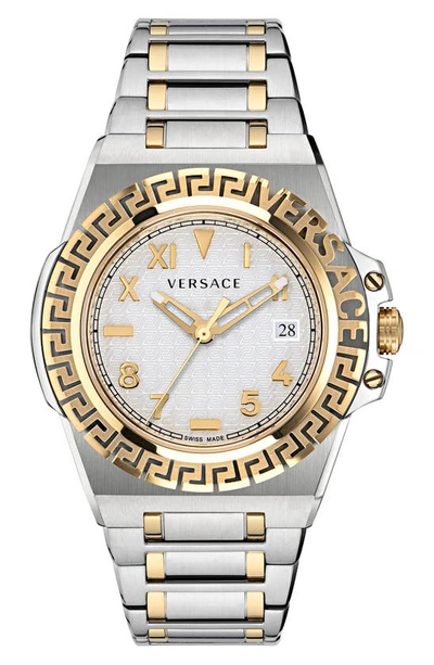 Versace Greca Reaction Stainless Steel Bracelet Watch In Gold