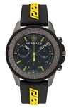 VERSACE GRECA ACTION CHRONOGRAPH SILICONE STRAP WATCH, 45MM