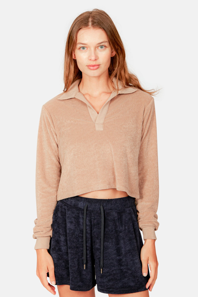 Blue&cream Women's  Charlie Cropped Long Sleeve Polo Camel In Tan