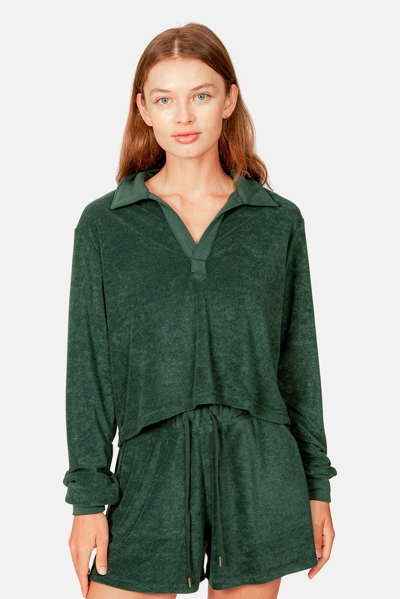 Blue&cream Women's  Charlie Cropped Long Sleeve Polo Forest In Green