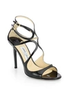 JIMMY CHOO WOMEN'S LANG STRAPPY PATENT LEATHER SANDALS,0448863543546