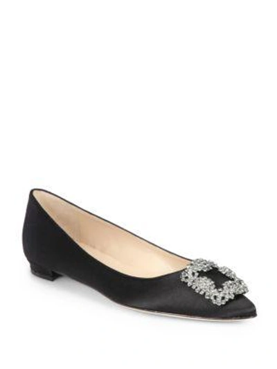 Manolo Blahnik Hangisi 25 Embellished Satin Flats In Black