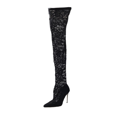 Dolce & Gabbana 105mm Bette Stretch Lace Boots, Black