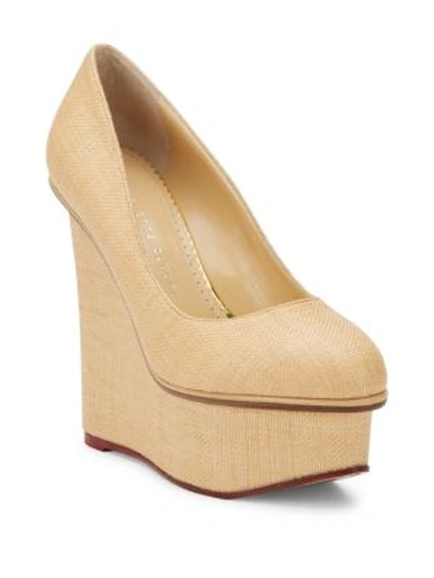 Charlotte Olympia Carmen Raffia Platform Wedges In Natural