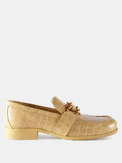 Bottega Veneta Madame Patent Crocodile-effect Leather Loafers In Praline