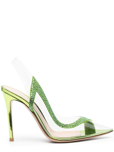 Gianvito Rossi Hortensia Crystal-embellished Pvc And Leather Slingback Courts In Green
