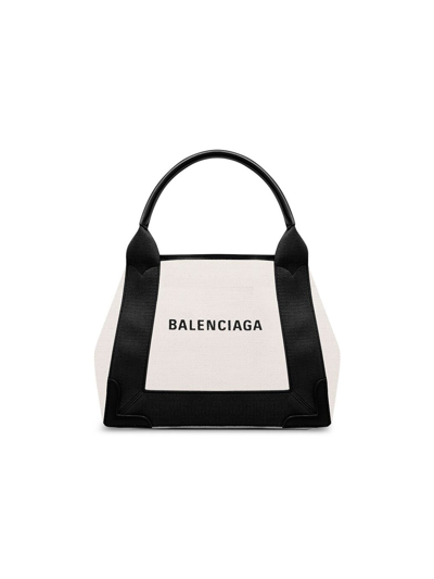 BALENCIAGA CANVAS AND LEATHER NAVY CABAS XS BAG