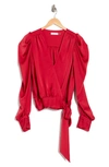 Ramy Brook Pauline Satin Wrap Front Blouse In Rouge