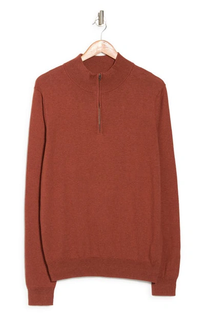 14th & Union 14th And Union Cotton Cashmere Quarter Zip Trim Fit Sweater In Rust Cinnabar