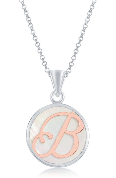 Simona Sterling Silver & Mother Of Pearl Initial Necklace In Silver - B