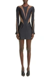Mugler Cutout Illusion Panel Long Sleeve Body-con Minidress In 19991 Black Nude 01