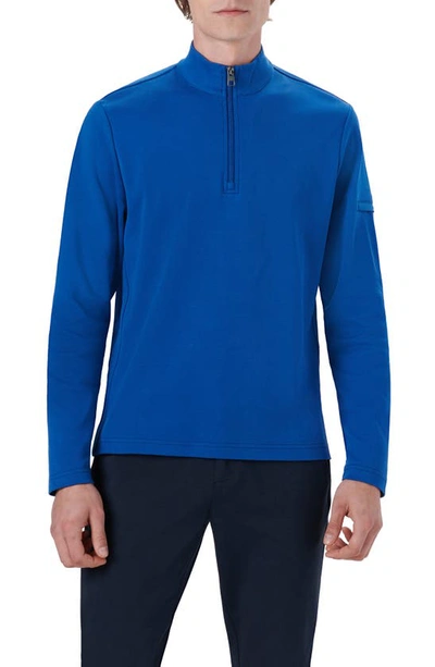 Bugatchi Cotton Quarter Zip Pullover In French Blue