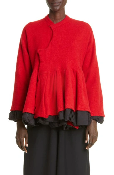 Comme Des Garçons Wool & Nylon Serge Peplum Jacket In Red