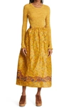 Ulla Johnson Marcellina Cutout Ribbed-knit And Printed Taffeta Midi Dress In Tigers Eye