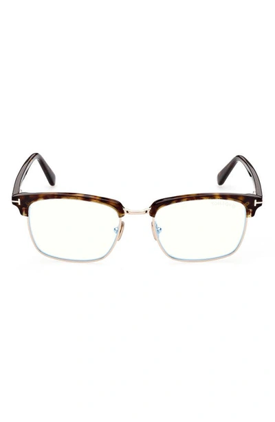 Tom Ford 54mm Browline Blue Light Blocking Glasses In Dark Havana