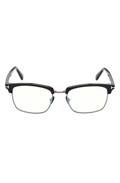 Tom Ford 54mm Browline Blue Light Blocking Glasses In Shiny Black
