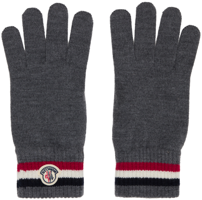 Moncler Gray Tricolor Knit Gloves In 998 Charcoal