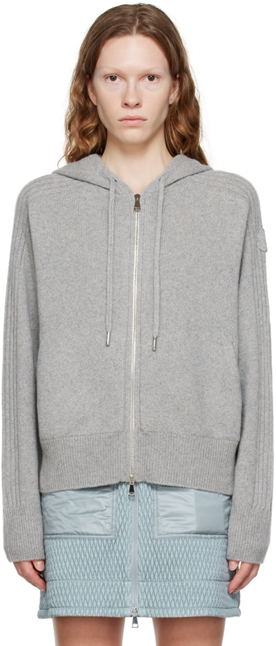 Moncler Zipped Cashmere-blend Hoodie In Grey
