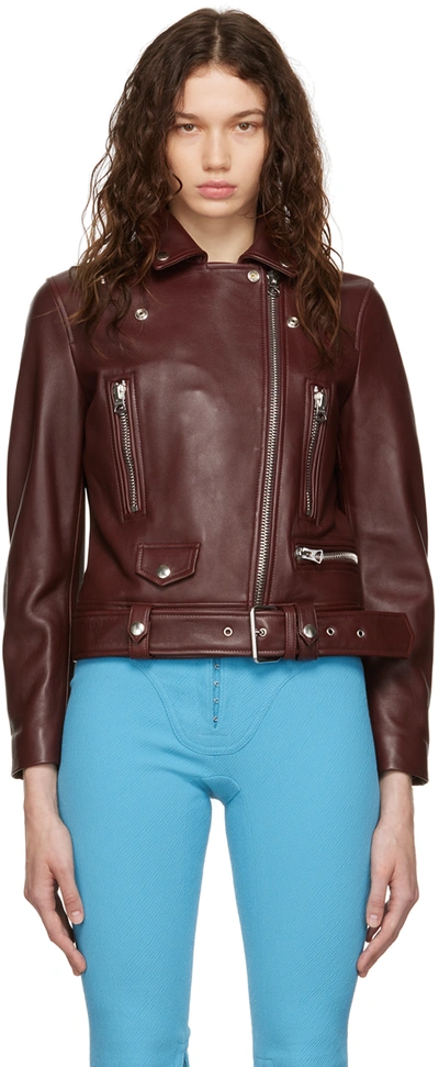 Acne Studios Burgundy Biker Leather Jacket In Cherry Red ModeSens