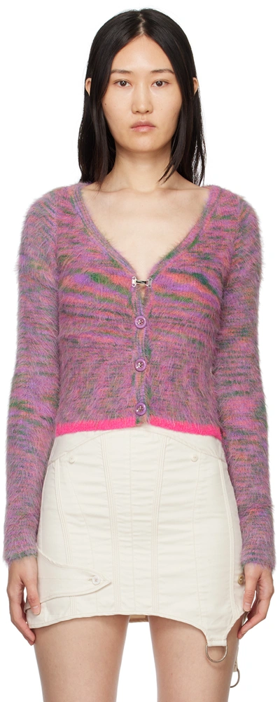 Andersson Bell Contrast-trim Patterned Cardigan In Multi Purple Mltprl