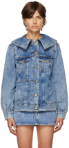 Ganni Blue Oversized Crinkle Denim Jacket In 566 Mid Blue Stone