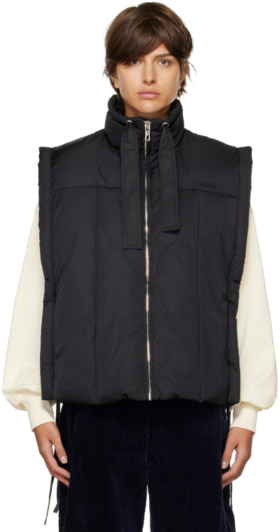 Ganni Oversize Quilted Puffer Vest In 099 Black