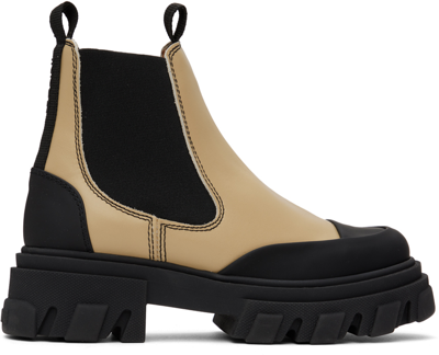 Ganni Cleated Low Chelsea Boots In Beige