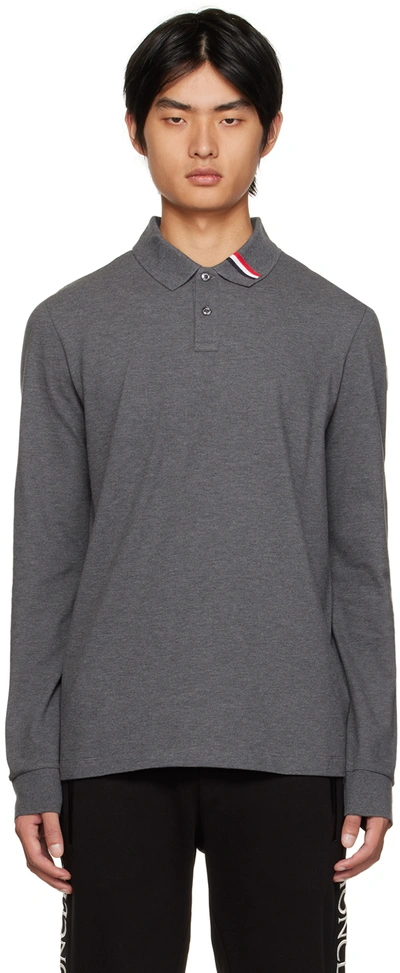 Moncler Gray Spread Collar Polo In 989 Grey
