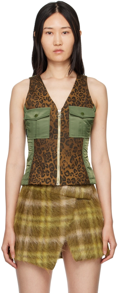 Andersson Bell Ruched Shell-trimmed Printed Cotton-twill Vest In Green
