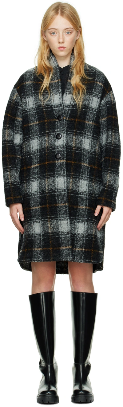 Isabel Marant Étoile Black Gabriel Checked Single-breasted Coat In Multi