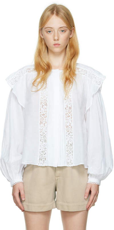 Isabel Marant Étoile Georgina Lace-insert Cotton-blend Gauze Blouse In Bianco