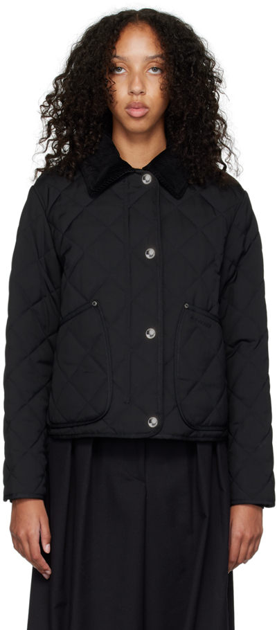 Burberry Lanford Corduroy-collar Quilted Jacket In Black