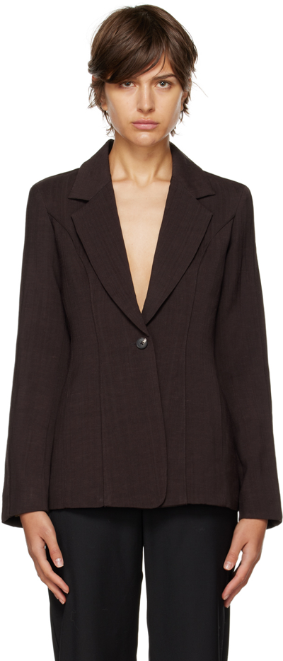 Co Pintuck Fitted Single-breasted Blazer In Dark Brown