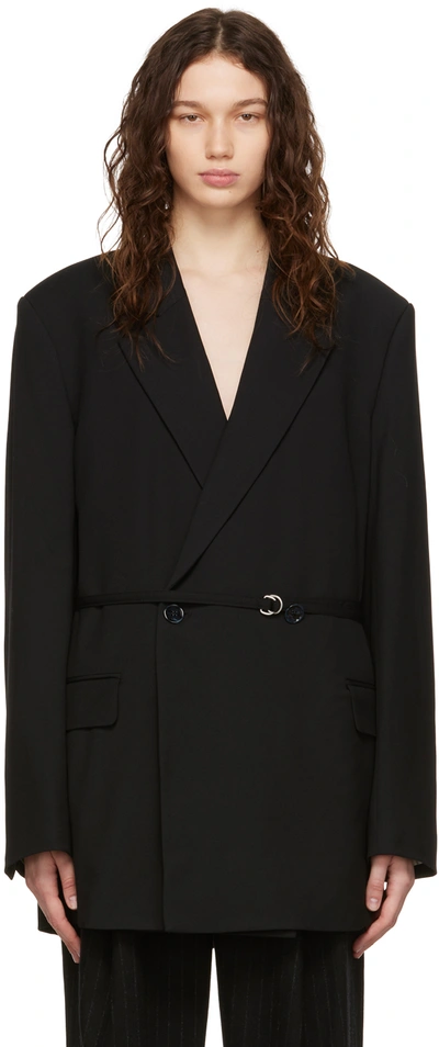 Acne Studios Belted Double Breasted Notch Lapel Blazer In Black