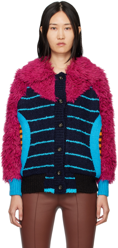 Andersson Bell Puppy Striped Cardigan With A Fluffy Collar In Multicolor