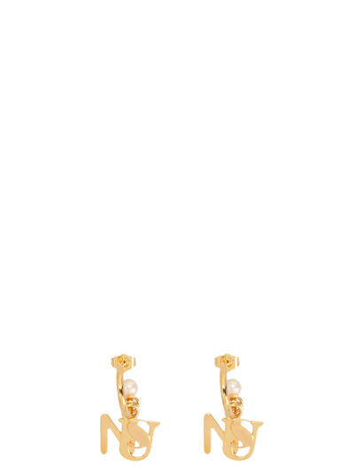 Sunnei Logo Pearl Earrings In Gold