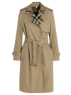 Burberry Plaid-collar Gabardine Trench Coat In Brown