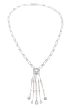 Cz By Kenneth Jay Lane Double Bar Cz Octagon Drop Necklace In Clear/silver
