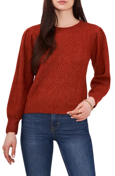 1.state Variegated Cables Crew Sweater In Rust